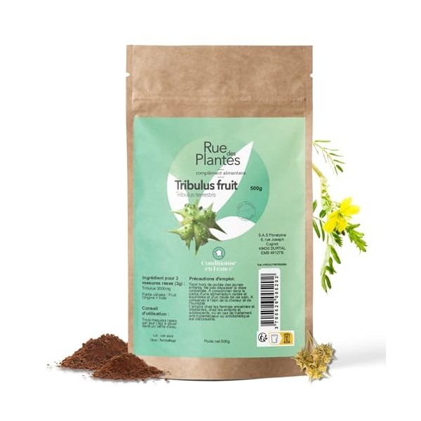 Rue Des Plantes - Tribulus Terrestris Poudre 500g | Complément Alimentaire pour Booster Énergie, Performance et Tonus Muscula