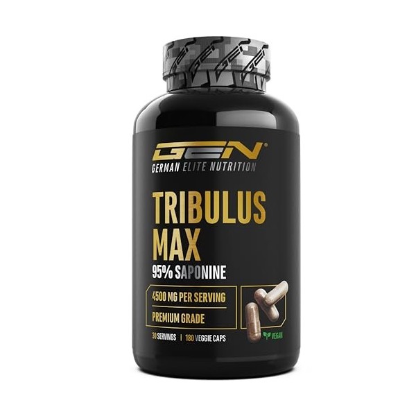 Tribulus Max - 180 gélules - Hautement dosé avec 4500 mg par dose journalière - Premium : 95% saponines - Extrait pur de Trib