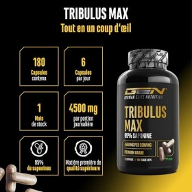Tribulus Max - 180 gélules - Hautement dosé avec 4500 mg par dose journalière - Premium : 95% saponines - Extrait pur de Trib