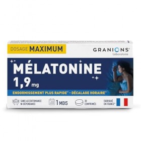 GRANIONS Melatonine 1,9 mg - 30 comprimés -1 mois - Complément alimentaire sommeil - Endormissement plus rapide - Sans accout