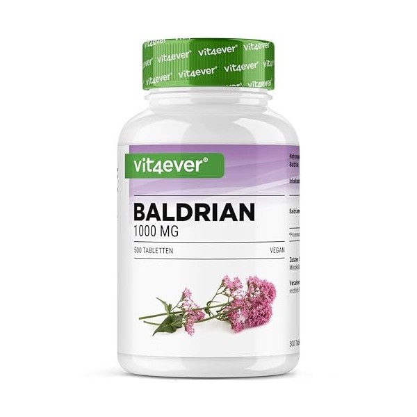 Valériane – 500 comprimés – 1000 mg par portion quotidienne Valeriana officinalis – véritable racine de valériane – plus de