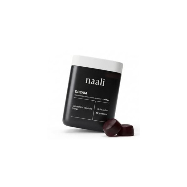 Naali Dream Gummies Sommeil – Mélatonine Végétale Safran – 60 Gummies Réduction Du Temps D’Endormissement, Atténue Les Effets