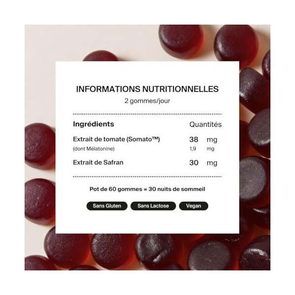 Naali Dream Gummies Sommeil – Mélatonine Végétale Safran – 60 Gummies Réduction Du Temps D’Endormissement, Atténue Les Effets