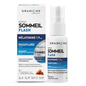 GRANIONS | Spray Sommeil Flash Melatonine 1,9 mg - Melatonine + Passiflore + Pavot de Californie - Dormir Rapidement - Comple
