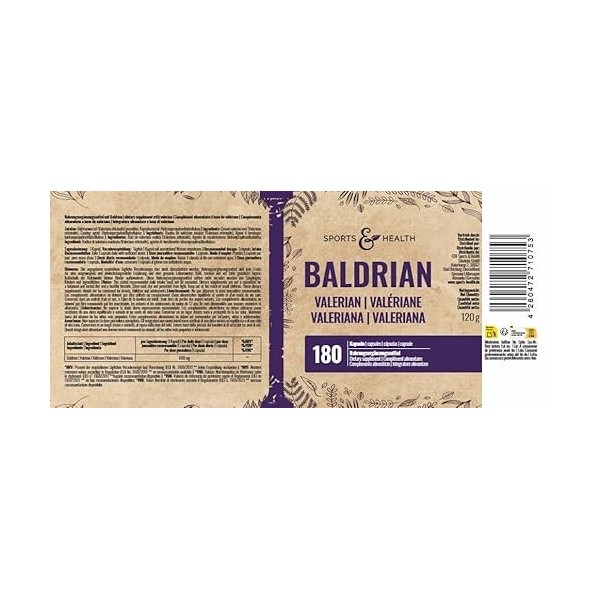 Valériane à haute dose - 180 gélules - 600mg de valériane à haute dose par gélule - Comprimés de valériane