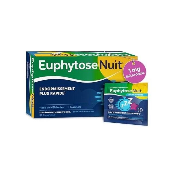 EuphytoseNuit® - Complément alimentaire adulte - Mélatonine 1mg - Endormissement plus rapide - Passiflore : Sommeil de qualit...