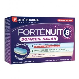 Forté Pharma - FortéNuit 8h Sommeil Relax - Endormissement, Relaxation, Aide au sommeil adulte - Valeriane Melatonine 1,9mg, 