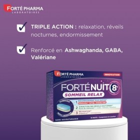 Forté Pharma - FortéNuit 8h Sommeil Relax - Endormissement, Relaxation, Aide au sommeil adulte - Valeriane Melatonine 1,9mg, 