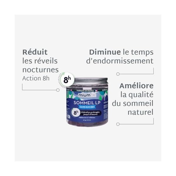 Mium Lab - Sommeil breveté 8h à libération prolongée - Anti-réveils nocturnes & Endormissement - Mélatonine brevetée - Éco-re...