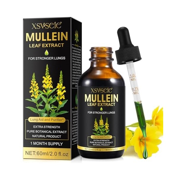 Extrait de Feuilles de Molène, Gouttes de Molène Absorption Rapide, Gouttes Dextrait de Feuille de Molène pour Poumons, Comp