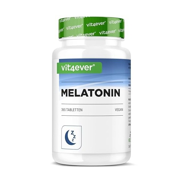 Mélatonine - 365 comprimés - 0,5 mg par dose journalière 1/2 comprimé - Sans additif indésirable - Hautement dosé - Vegan