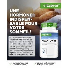 Mélatonine - 365 comprimés - 0,5 mg par dose journalière 1/2 comprimé - Sans additif indésirable - Hautement dosé - Vegan