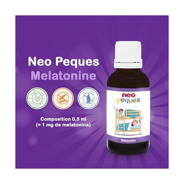 NEO PEQUES - Mélatonine - Complément Alimentaire à base de Mélatonine pour Enfants en Gouttes - Aide à Améliorer le Sommeil -