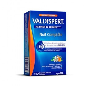 VALDISPERT- Nuit Complète - Maintien du Sommeil - Mélatonine et plantes - Libération prolongée 8h - Ingrédients Vegan - Compl