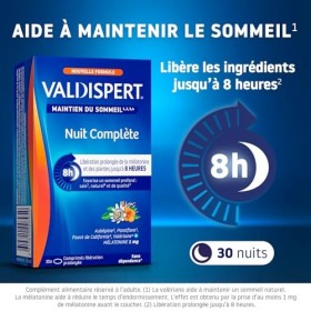 VALDISPERT- Nuit Complète - Maintien du Sommeil - Mélatonine et plantes - Libération prolongée 8h - Ingrédients Vegan - Compl