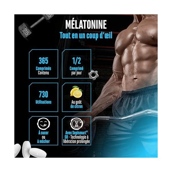 Mélatonine Time Release – 365 comprimés à sucer goût citron – Libération retardée grâce à Sepismart® SR – 0,5 mg par portion 