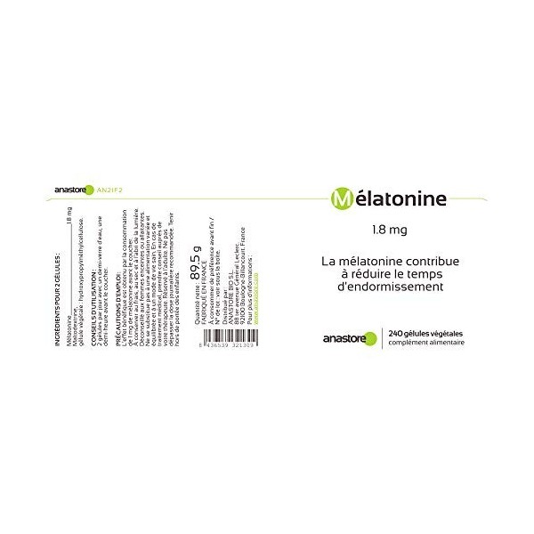 MÉLATONINE * 1.8 mg / 120 doses * Sommeil * 1 dose - 2 gélules * pour réduire le temps d’endormissement. Valériane