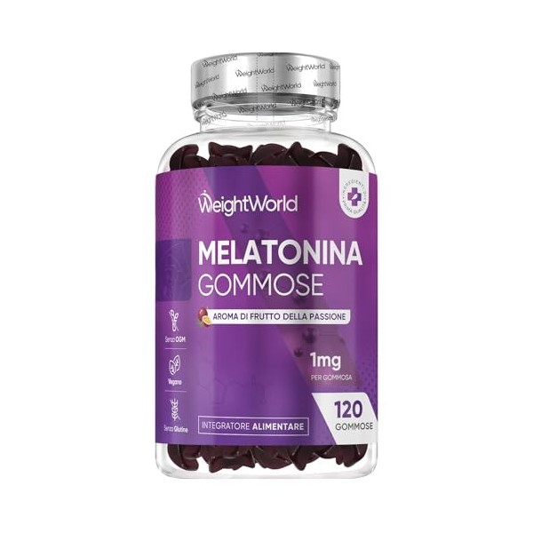 Gummies Melatonine 1mg - 120 Melatonine Gummies Vegan - Complexe avec Passiflore & Vitamine B6 pour Adultes - sans Gluten, sa