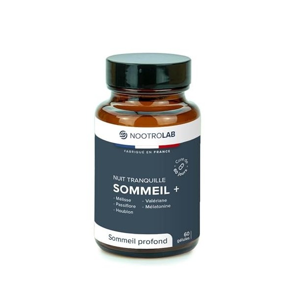 Sommeil + Nuit Tranquille – Complément Sommeil Naturel – Mélatonine 1,9 mg, Valériane, Passiflore, Mélisse, Houblon – Endormi