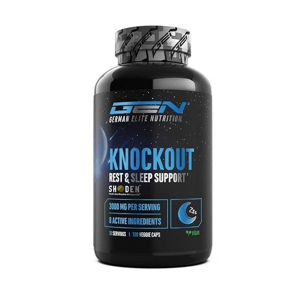 Knockout - Sleep & Recover Support - 120 capsules avec extrait dashwagandha Shoden®, magnésium, L-tryptophane, L-théanine na