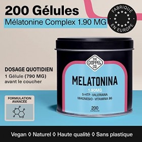 Mélatonine 1,9 mg - 200 Gélules de 790 mg - Bien Dormir, Cure + 6 mois - Mélatonine avec 5HTP, Magnésium, Valériane, Vitamine