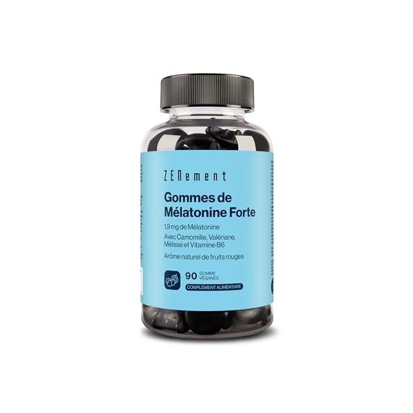 Gummies Mélatonine Forte 1,9 mg – Avec Camomille, Valériane, Mélisse, Sureau & Vitamine B6 – 90 Gommes Véganes pour Dormir – 