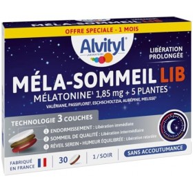 Alvityl Mela-Sommeil LIB - Mélatonine + 5 plantes - Comprimé tricouche à libération prolongée - Sommeil de qualité et réveil 