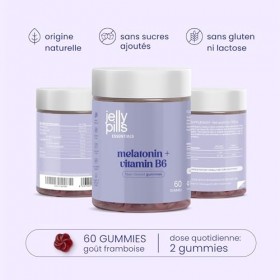 Jelly Pills Mélatonine & Vitamine B6 – 60 Gummies Véganes – Sans Sucres Ajoutés – Goût Mûre – 0,5 mg par Gummy – Sans Gluten 