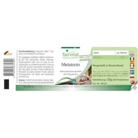 Fairvital | Mélatonine 1,5mg - 200 comprimés - faciles à avaler - 1,5mg de mélatonine par comprimé - qualité contrôlée et hau