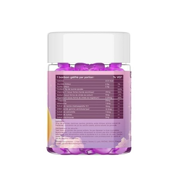 Gummies Sommeil – Flacon de 90 unités – Avec Mélatonine et Vitamine B6 – Favorise la relaxation nocturne et le rythme naturel