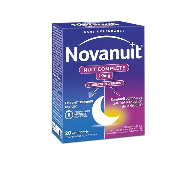 NOVANUIT nuit complète – Mélatonine 1,9 mg, Plantes, Vitamine B6 – Complément Alimentaire – Endormissement rapide, Sommeil co...