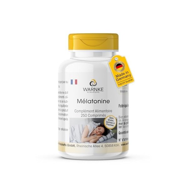Mélatonine 1,5mg - 250 comprimés - 1,5mg par comprimé - HAUTEMENT DOSÉ - Qualité pharmaceutique allemande - Vegan | Warnke Vi