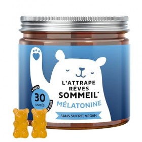 LAttrape Rêve Sommeil – Sommeil naturel – 1mg de Mélatonine avec Vitamine B6 – 30 Unités 1 mois – Sans sucre, Vegan – Bear