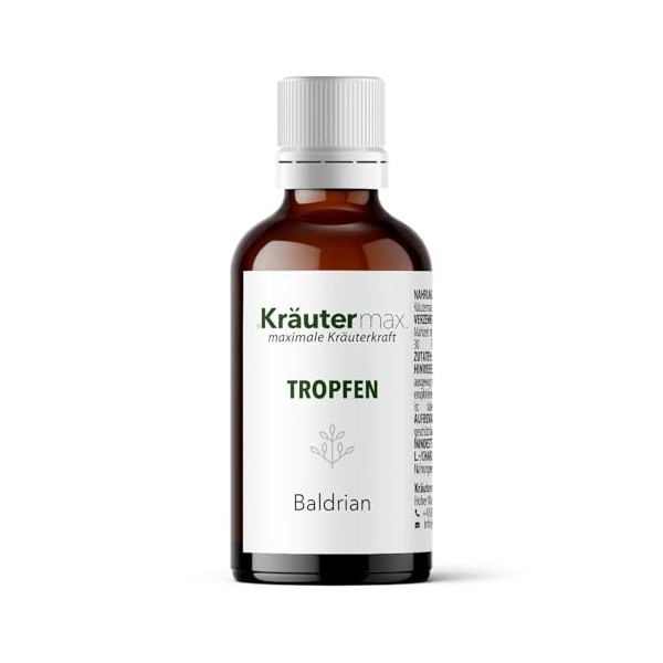 Kräutermax - Gouttes de valériane - 50 ml - Teinture végétalienne de racine de valériane - 15 % de volume