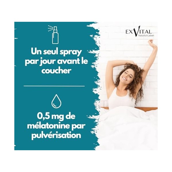 Spray de Mélatonine, Avec extrait de lavande & vitamine B6, 0,5 mg de mélatonine liquide par pulvérisation, Hormone naturelle