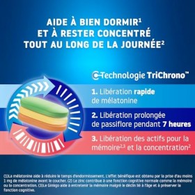 VALDISPERT - Sommeil & Concentration - Complément alimentaire tricouches - Mélatonine 1,9mg, Ginkgo, Zinc, Mélisse, Passiflor