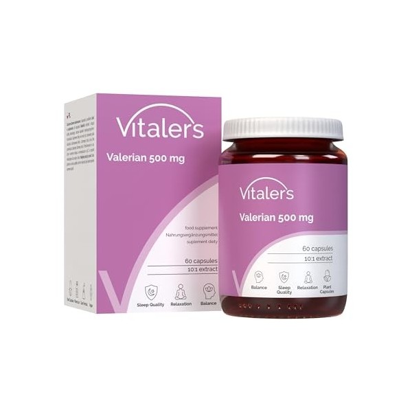 Vitalers Valériane 500 mg - 60 gélules, végétalien, 2 mois de supplémentation, sans conservateurs, composition pure