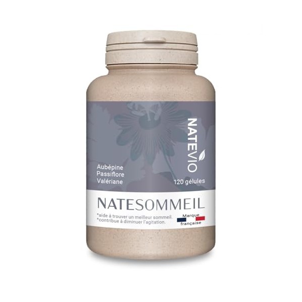 NATEVIO Natesommeil – Complément Sommeil Naturel Sans mélatonine - Aubépine - Passiflore - Valériane - 120 gélules végétales 