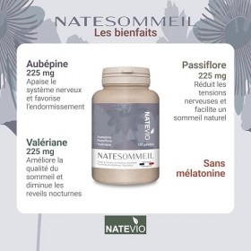 NATEVIO Natesommeil – Complément Sommeil Naturel Sans mélatonine - Aubépine - Passiflore - Valériane - 120 gélules végétales 