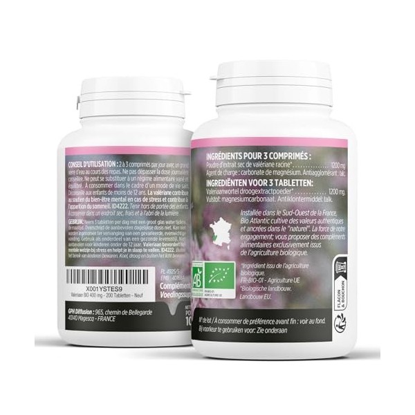 Valériane Bio - 400 mg - 200 comprimés - Bio Atlantic
