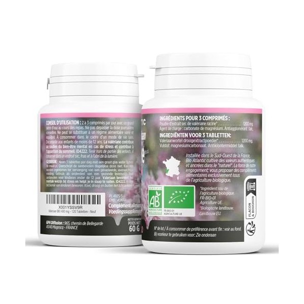Valériane Bio - 400 mg - 120 comprimés - Bio Atlantic