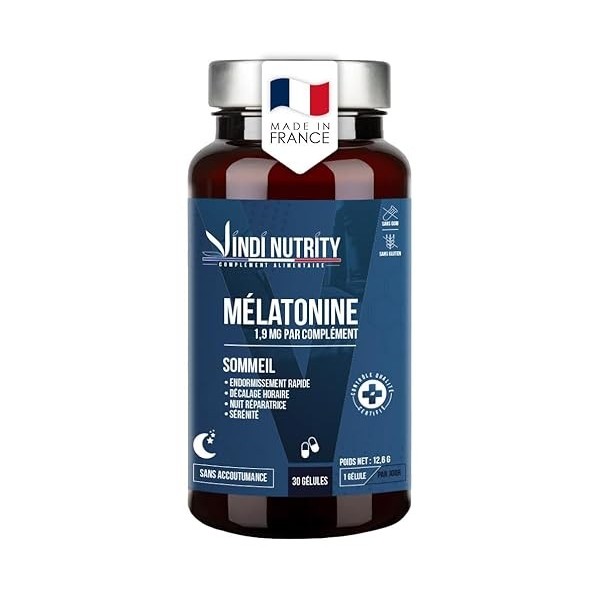 Mélatonine 1,9 mg – Complément Alimentaire Sommeil & Endormissement, Aide à Réduire le Temps d’Endormissement et Atténuer le 