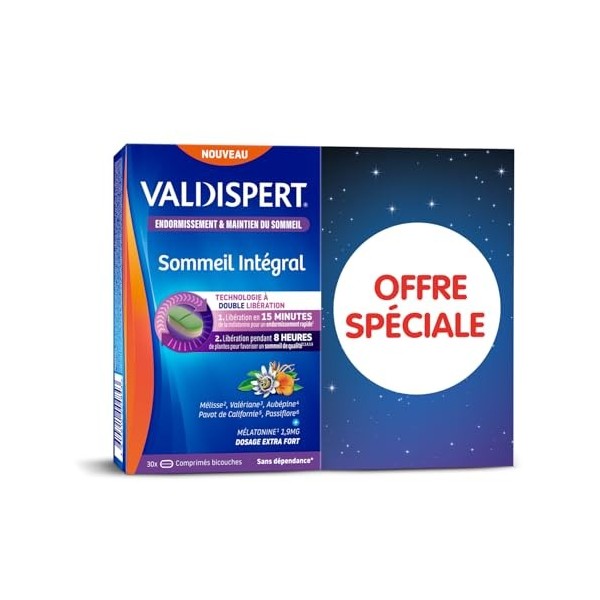 VALDISPERT - Sommeil Intégral - Endormissement & Maintien Du Sommeil - Complément Alimentaire À La Mélatonine et Plantes - Do