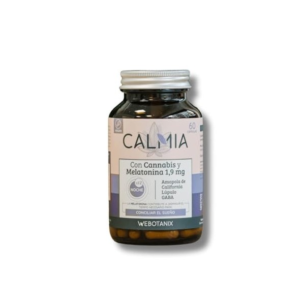 WeBotanix | Calmia Nuit 60 Gélules | Mélatonine 1,9 mg + Pavot de Californie + Houblon + GABA | Améliore la Qualité du Sommei