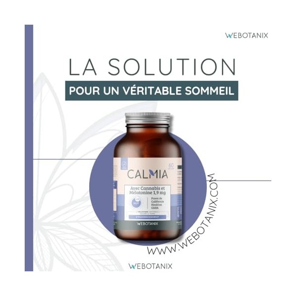 WeBotanix | Calmia Nuit 60 Gélules | Mélatonine 1,9 mg + Pavot de Californie + Houblon + GABA | Améliore la Qualité du Sommei