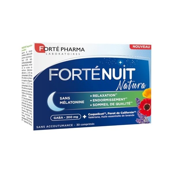 Forté Pharma - FortéNuit Natura - GABA, Valériane, HE de lavande - Complément Alimentaire Sommeil SANS Melatonine - Relaxatio