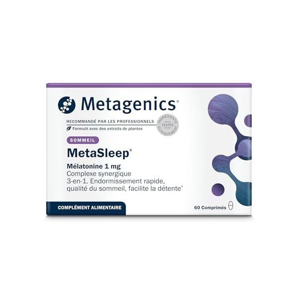 Metagenics MetaSleep - Complément Alimentaire Mélatonine 1 mg, Valériane, Mélisse, Magnésium, Vitamines B6 & B12 - Sommeil Ré