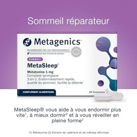 Metagenics MetaSleep - Complément Alimentaire Mélatonine 1 mg, Valériane, Mélisse, Magnésium, Vitamines B6 & B12 - Sommeil Ré