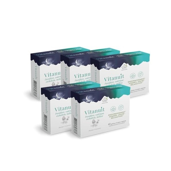 Vitanuit - 40 gélules - Passiflore, Valériane, Mélisse, Mélatonine - Retrouver un sommeil de qualité ! Cure de 20 jours - Vit