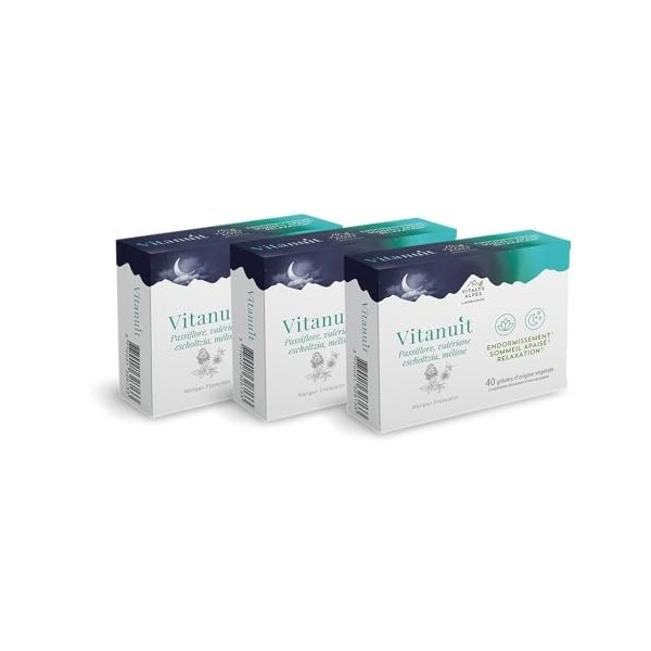Vitanuit - 40 gélules - Passiflore, Valériane, Mélisse, Mélatonine - Retrouver un sommeil de qualité ! Cure de 20 jours - Vit